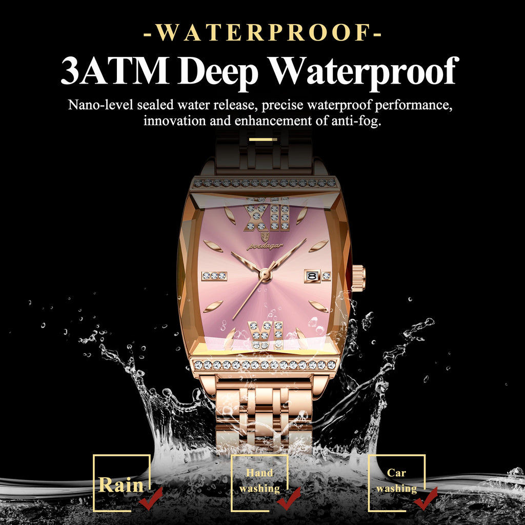 Poedagar 795 Womens Watch Luxury Diamond Waterproof Ladies Wristwatches Luminous Stainless Steel Bracelet Quartz Watch for Women