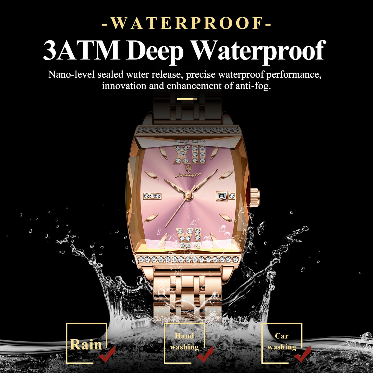 Poedagar 795 Womens Watch Luxury Diamond Waterproof Ladies Wristwatches Luminous Stainless Steel Bracelet Quartz Watch for Women