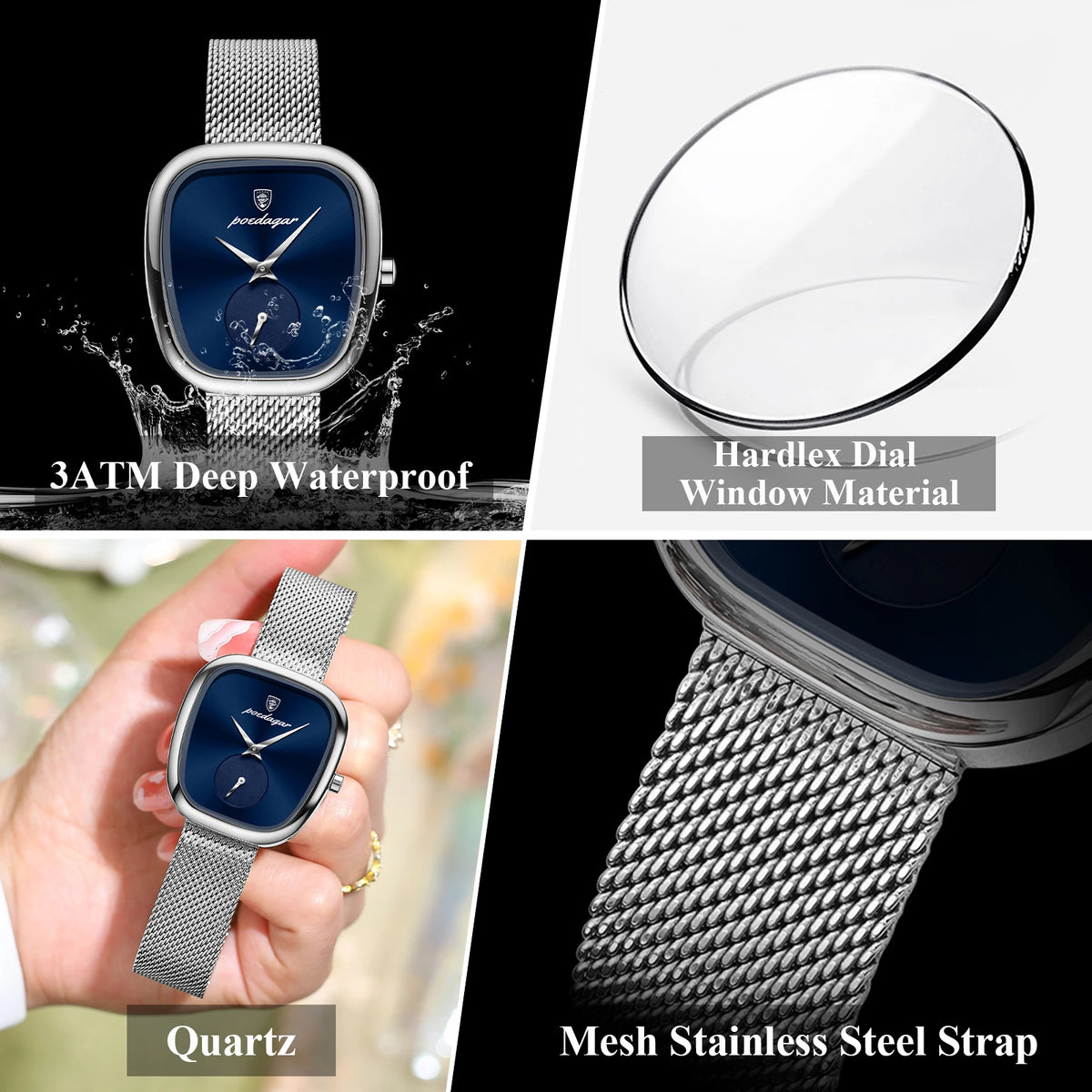 Poedagar 783 Luxury Ladies Watch Stainless Steel Mesh Bracelet Waterproof Quartz Watches for Women Reloj De Mujer Factory Direct