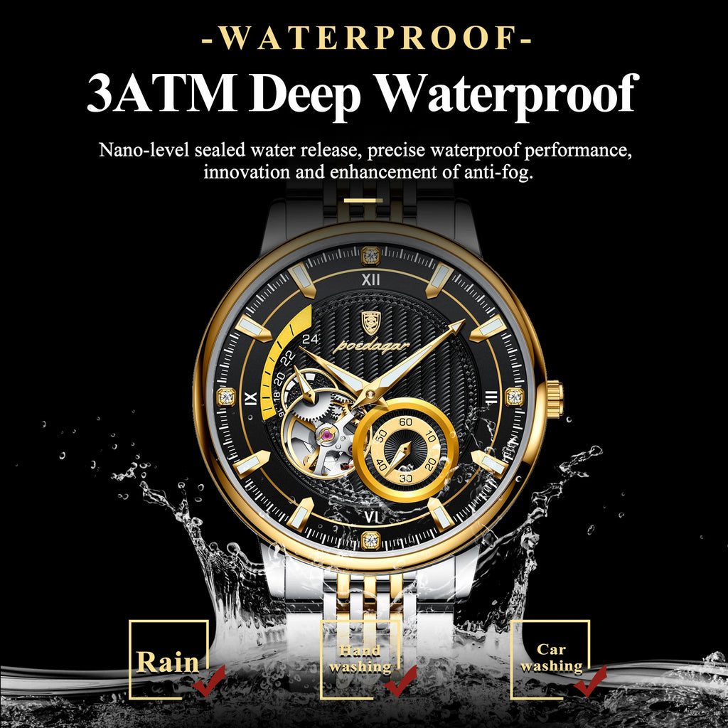 Poedagar 1416 Luxury Men Automatic Mechanical Watch Montre Homme Skeleton Stainless Steel Luminous Men Mechanical Watch for Men