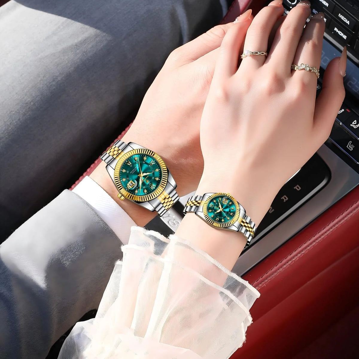 Poedagar Luxury Couple Watch Set for Men and Women Stainless Steel Quartz Calendar Waterproof Wrist Watch