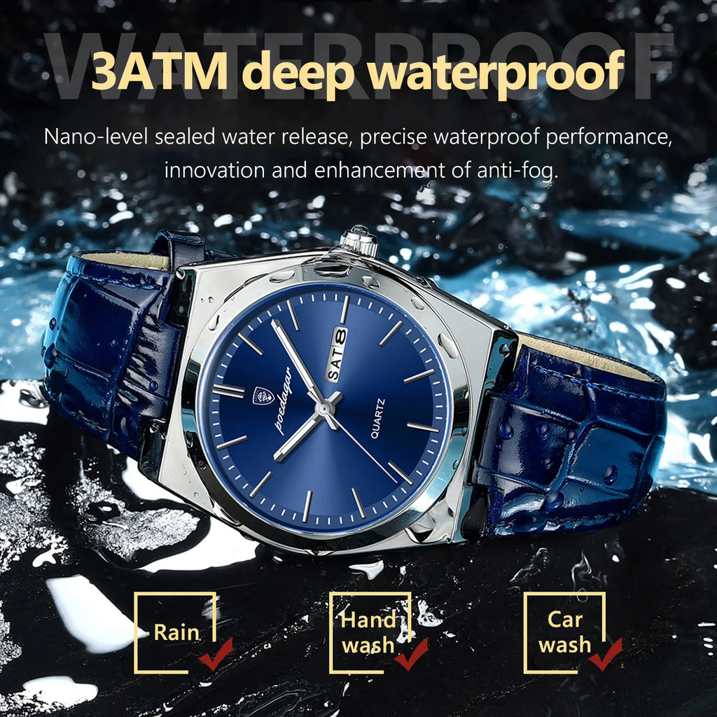 Poedagar 930 Luxury Casual Leather Men's Watches Waterproof Luminous Date Quartz Watches for Men