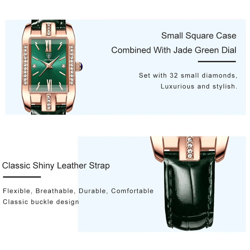 Poedagar Green square Ladies Watches Waterproof Watch Women Luxury Diamond Quartz Watches for Women