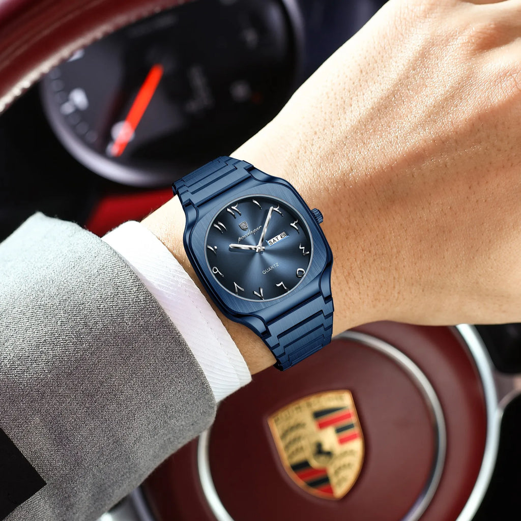 Poedagar 616 Men's Watch Luxury Eastern Arabic Dial Quartz Wristwatch Montre Waterproof Stainless Steel Business Watch for Men