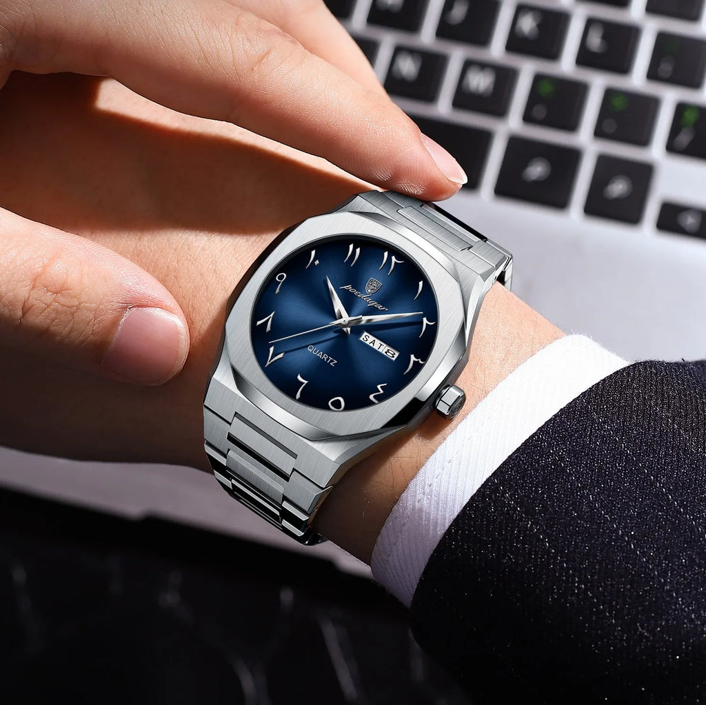 Poedagar 830 Luxury Men's Watch Eastern Arabic Dial Quartz Wristwatch Reloj Montre Waterproof Stainless Steel Watches for Men