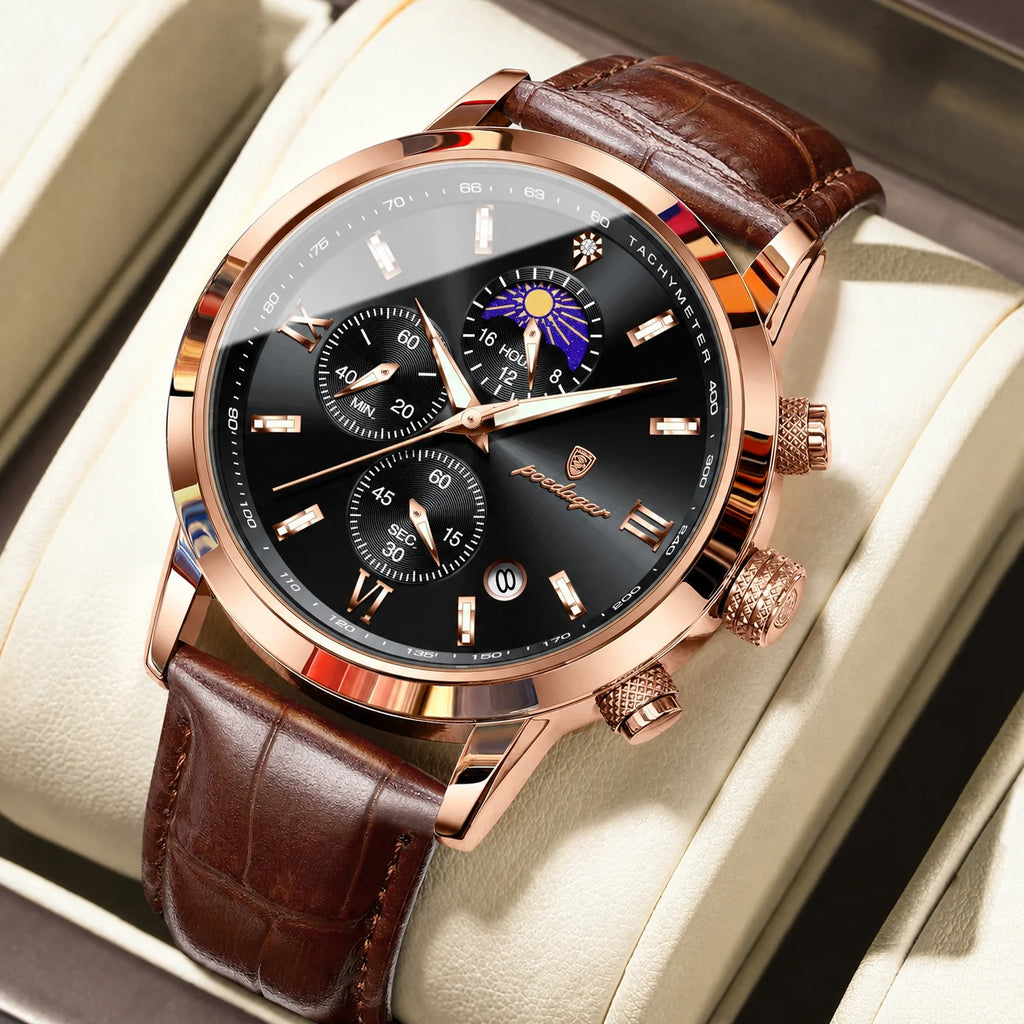 Poedagar Wholesale Business Luxury Leather Montre Waterproof Luminous Date Reloj Chronograph Quartz Men's Watch