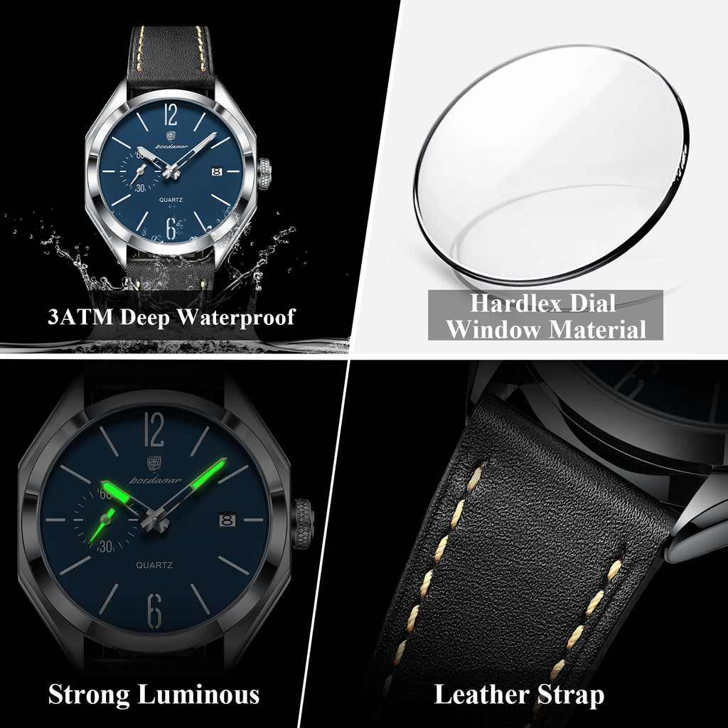 Poedagar 689 Luxury Geometric Dial Mens Quartz Watch Waterproof Leather Strap Casual Relogio Masculino Fast Dispatch Wholesale