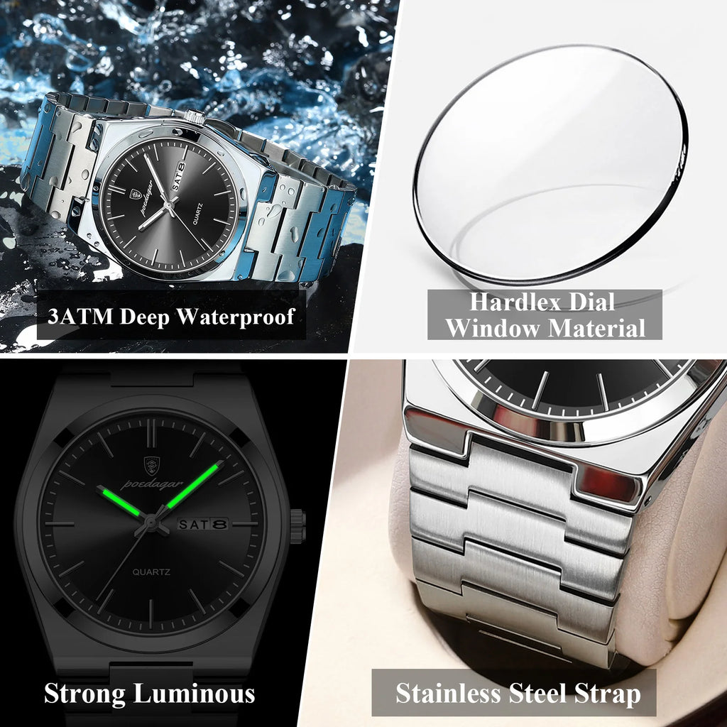 Poedagar 930 Watch for Men Luxury Hot Sale Stainless Steel Bracelet Quartz Watches Montre Homme Waterproof Luminous Men Watch