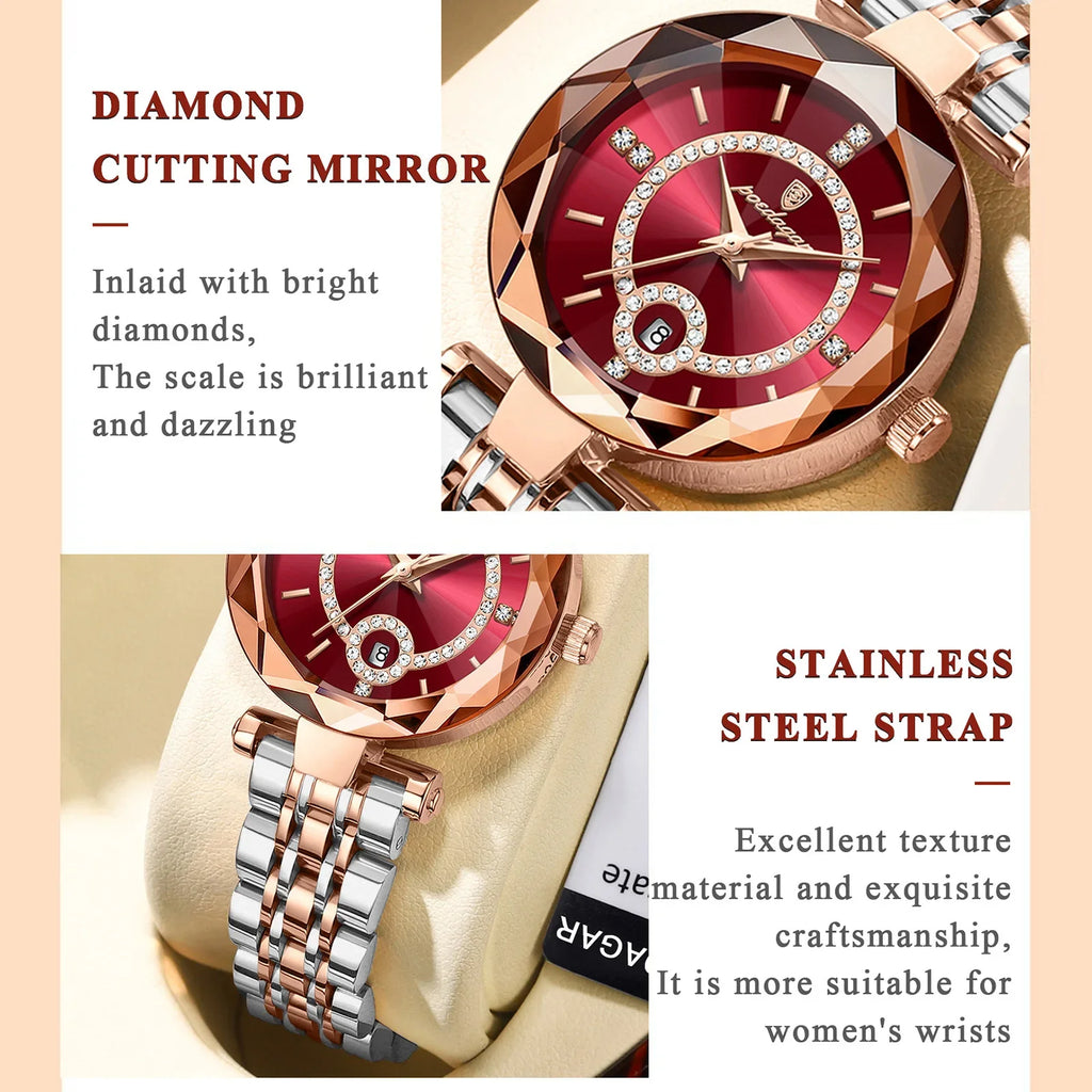 Poedagar 726 High Quality Diamond Ladies Quartz Watch Waterproof Date Stainless Steel Women Watch