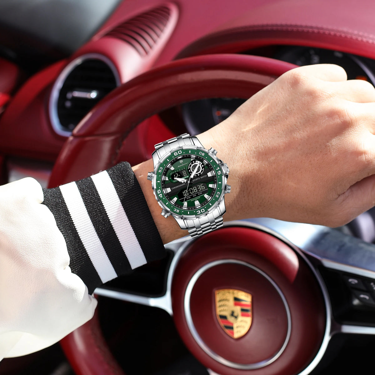 Poedagar E122 Luxury Men Watch Multifunction LED Display Alarm Luminous Waterproof Chronograph Stainless Steel Montre Wristwatch