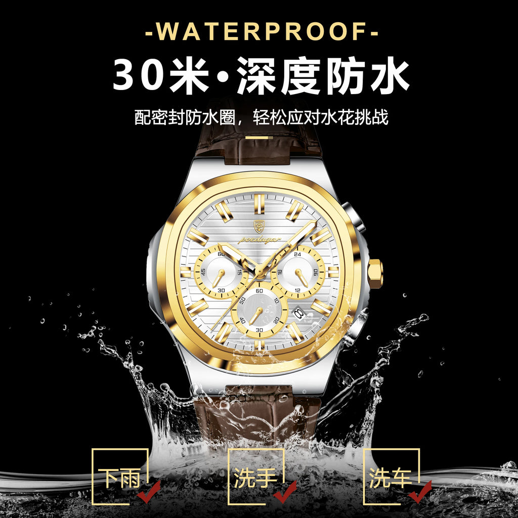Poedagar 834 Mens Quartz Watch Waterproof Luminous Leather Strap Luxury Business Wristwatch Ready to Ship Wholesale Daily Wear