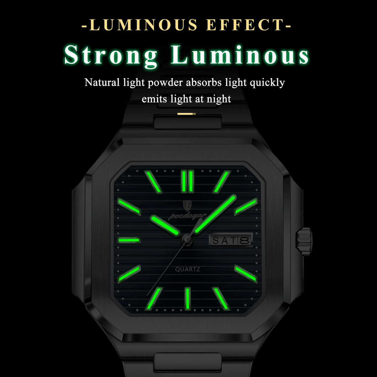 Poedagar 672 New Men's Luxury Stainless Steel Square Quartz Wristwatch Waterproof Luminous Date Display Watch for Men