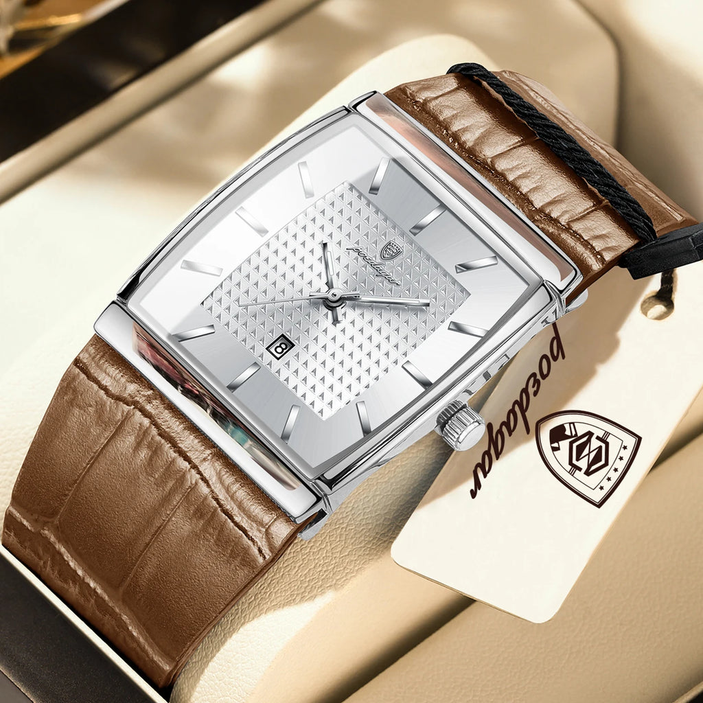 Poedagar 885 Luxury Mens Watch Elegant Leather Strap Square Business Quartz Wristwatch Waterproof Factory Direct Ready to Ship
