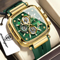 Poedagar 849 Luxury Mens Watch Luminous Waterproof Square Case Chronograph Sport Quartz Wristwatch Silicone Strap Factory Direct