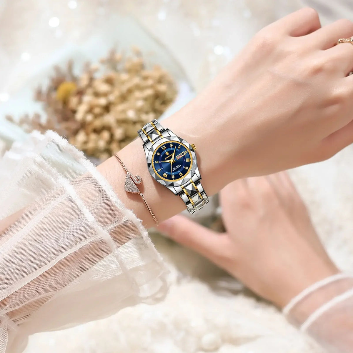 POEDAGAR Luxury Diamond Stainless Steel Montre Femme Waterproof Luminous Quartz Watches Week Date Ladies Watch