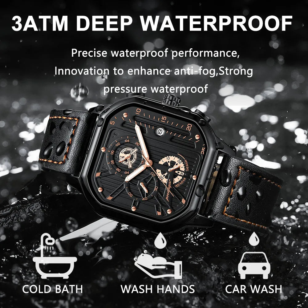 Poedagar 628 Fashion Sport Men Watch Waterproof Luminous Quartz Watches Leather Calendar Watch for Men