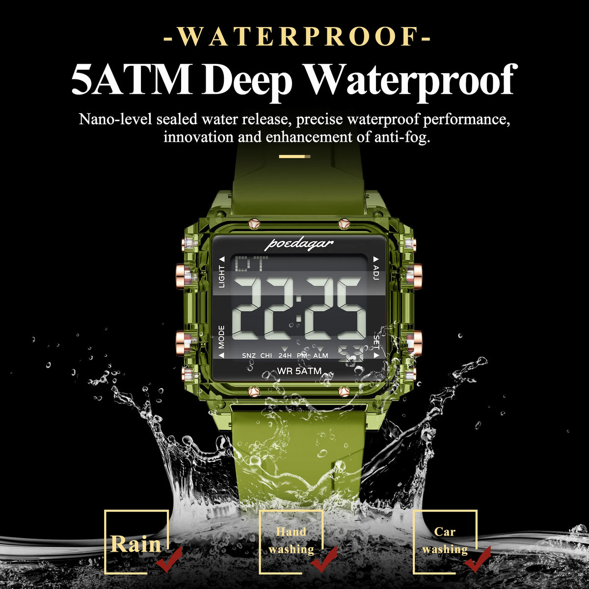 Poedagar E123 Luxury Mens Watch Punk Personalized Square LED Digital Watch Silicone Strap Youth Fashion CE Certified in Stock