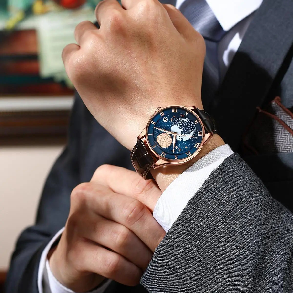 Poedagar Fashion Starry Sky Men Watch Wrist High Quality Waterproof Leather Quartz Watches Luminous Date Sport Watch for Men