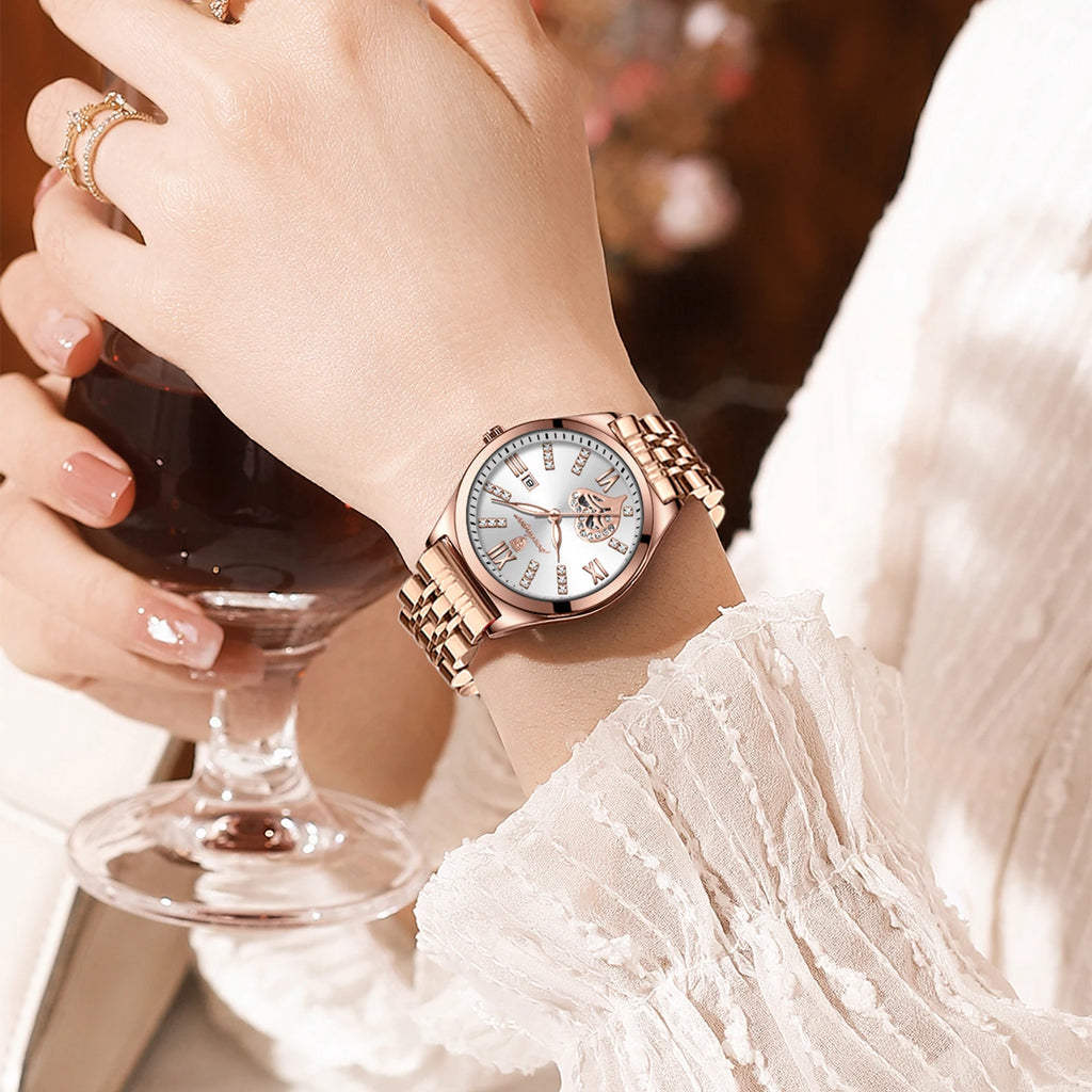 Poedagar Diamond Luxury Watch Women Stainless Steel Quartz WatchesWaterproof Luminous Ladies Watch Date Watches Women Wrist