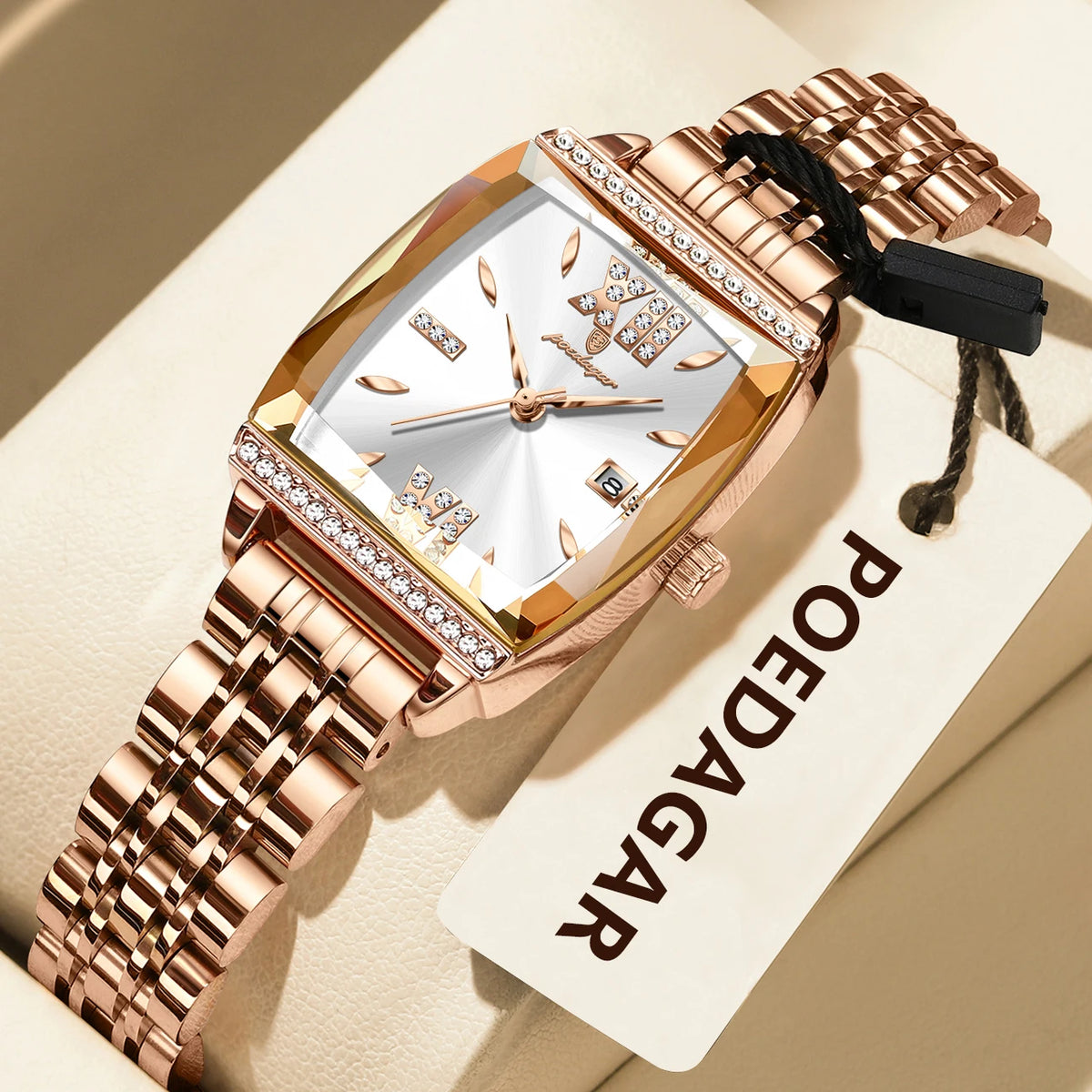 Poedagar 795 Womens Watch Luxury Diamond Waterproof Ladies Wristwatches Luminous Stainless Steel Bracelet Quartz Watch for Women