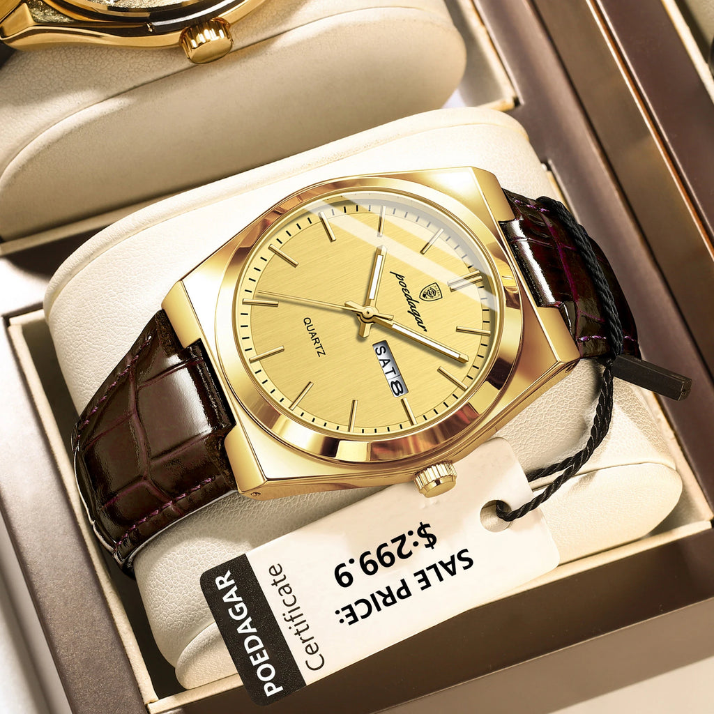 Poedagar Hot Sale Casual Leather Luxury Watch Waterproof Luminous Quartz Watch for Men