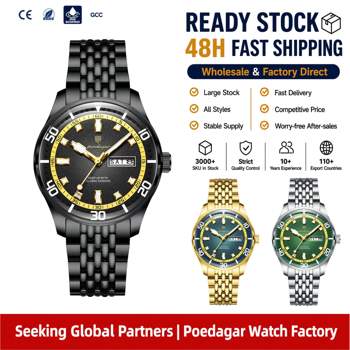 Poedagar 609 Men's Watches Luxury Waterproof Montre Luminous Stainless Steel Quartz Wristwatch for Men Wholesale Factory Direct