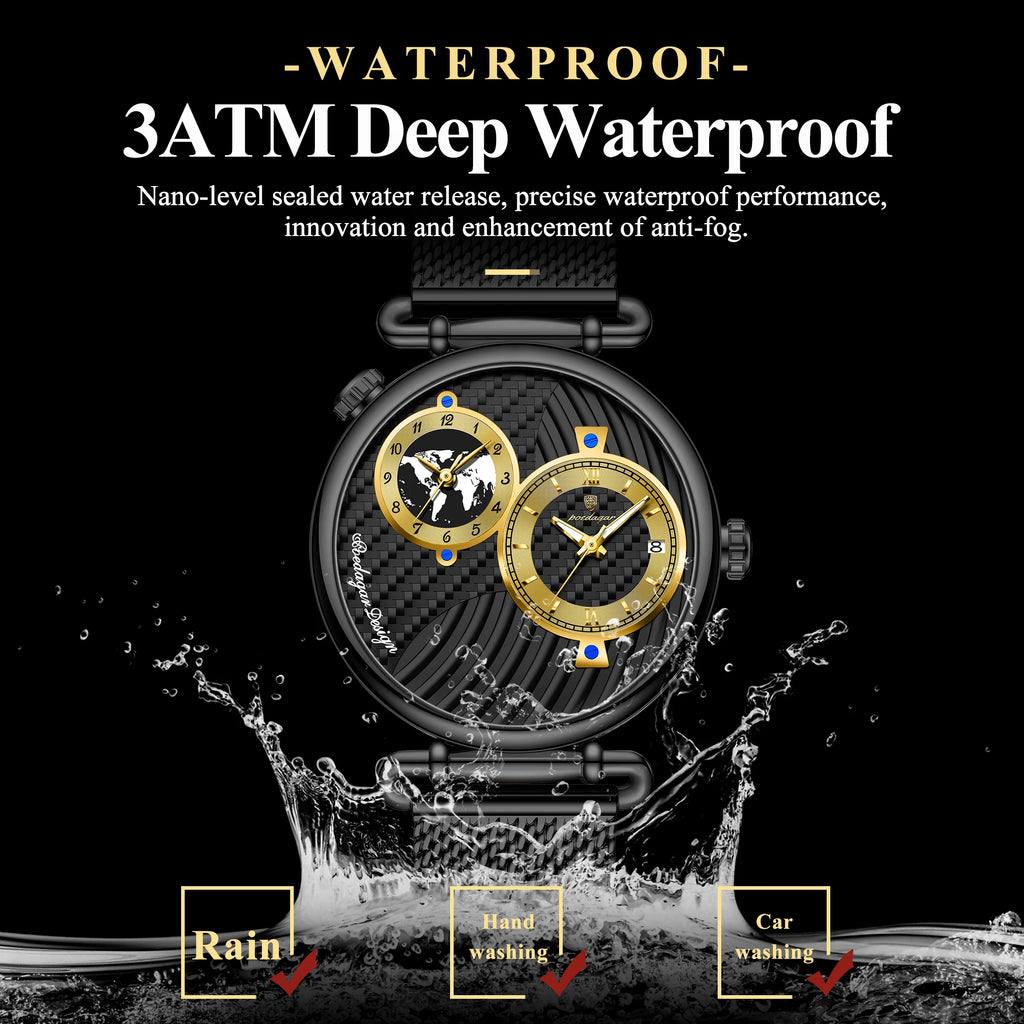 Poedagar 848 3ATM Waterproof Luminous Mesh Stainless Steel Strap Quartz Watch for Men