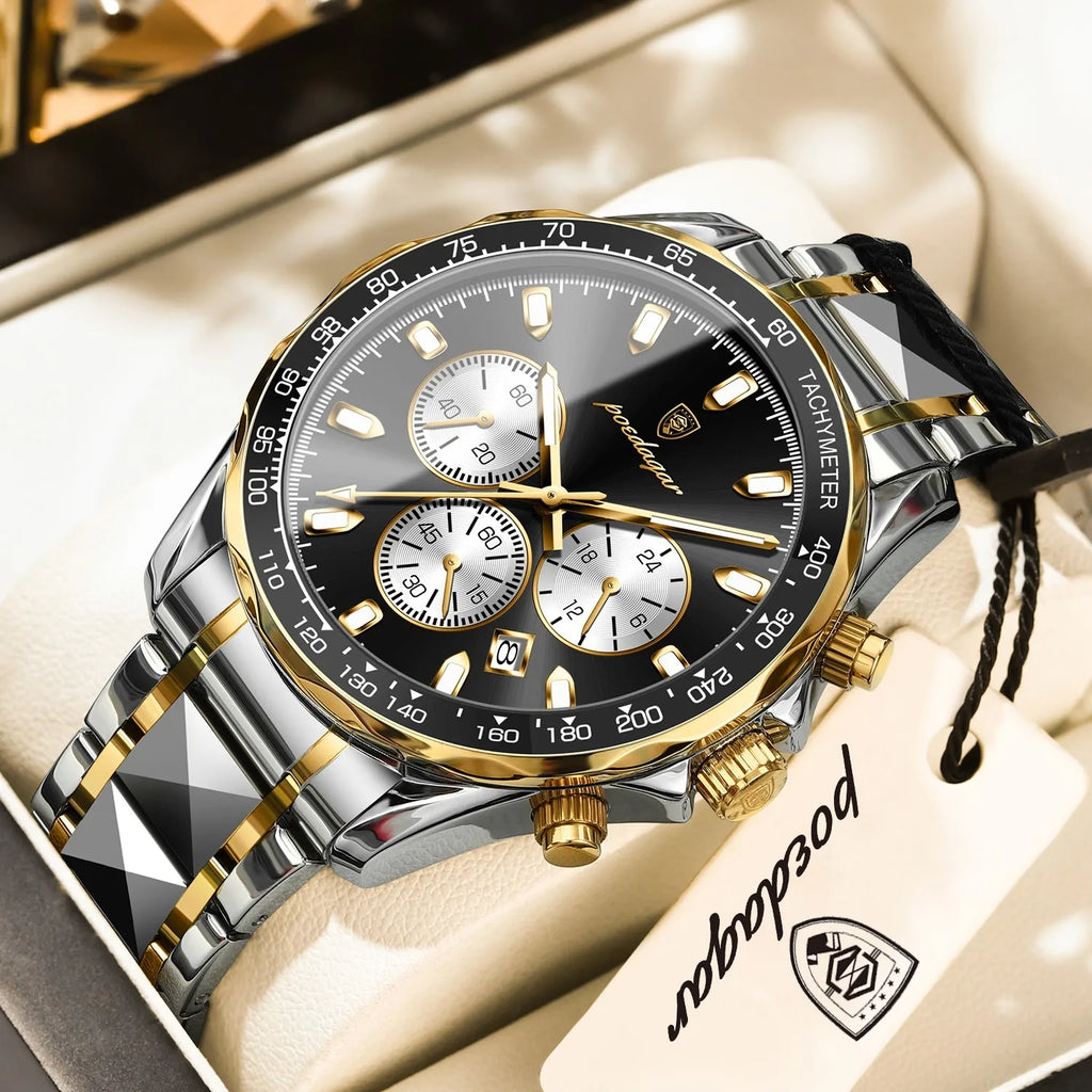 Poedagar 815 Men Quartz Watch Luxury Sport Chronograph Reloj Stainless Steel Luminous Waterproof Watch for Men Ready to Ship
