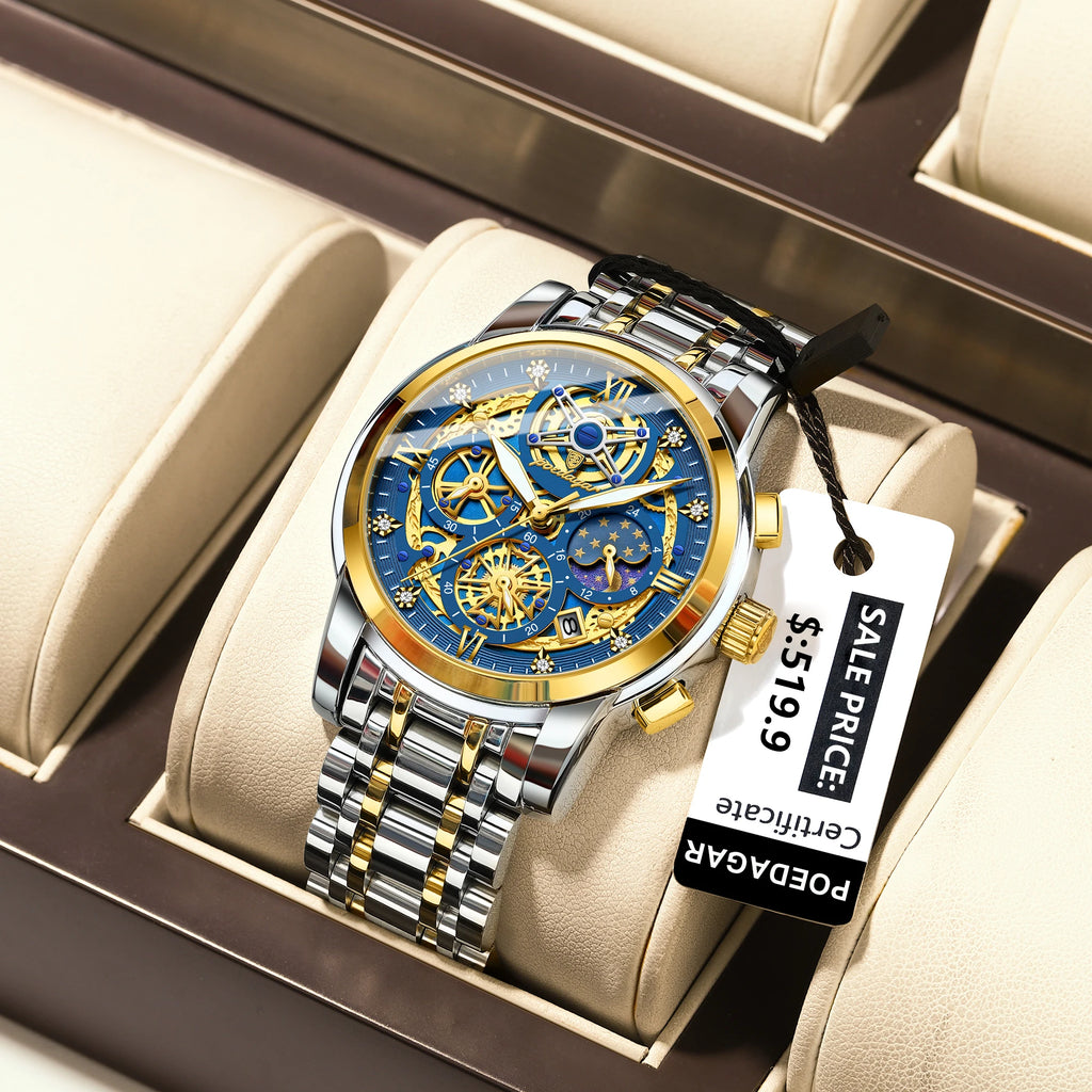 Poedagar Top Quality Stainless Steel Luxury Men Watches Waterproof Luminous Chronograph Watch for Men