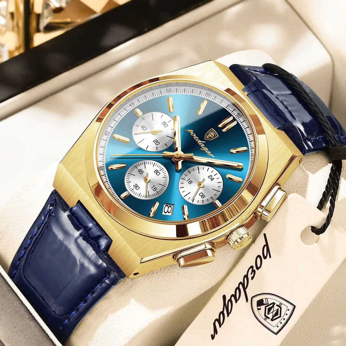 Poedagar 970 Mens Watch Luxury Leather Strap Luminous Waterproof Quartz Watches Casual Reloj Hombre Chronograph Watch for Men