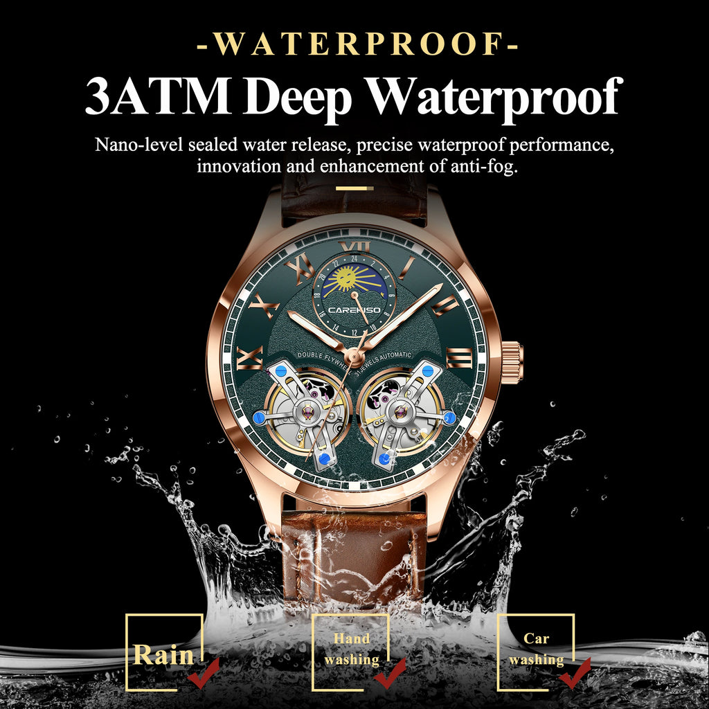 CAREKISO C123 Men Automatic Mechanical Watch Luxury Sport Leather Strap Waterproof Luminous Wristwatch