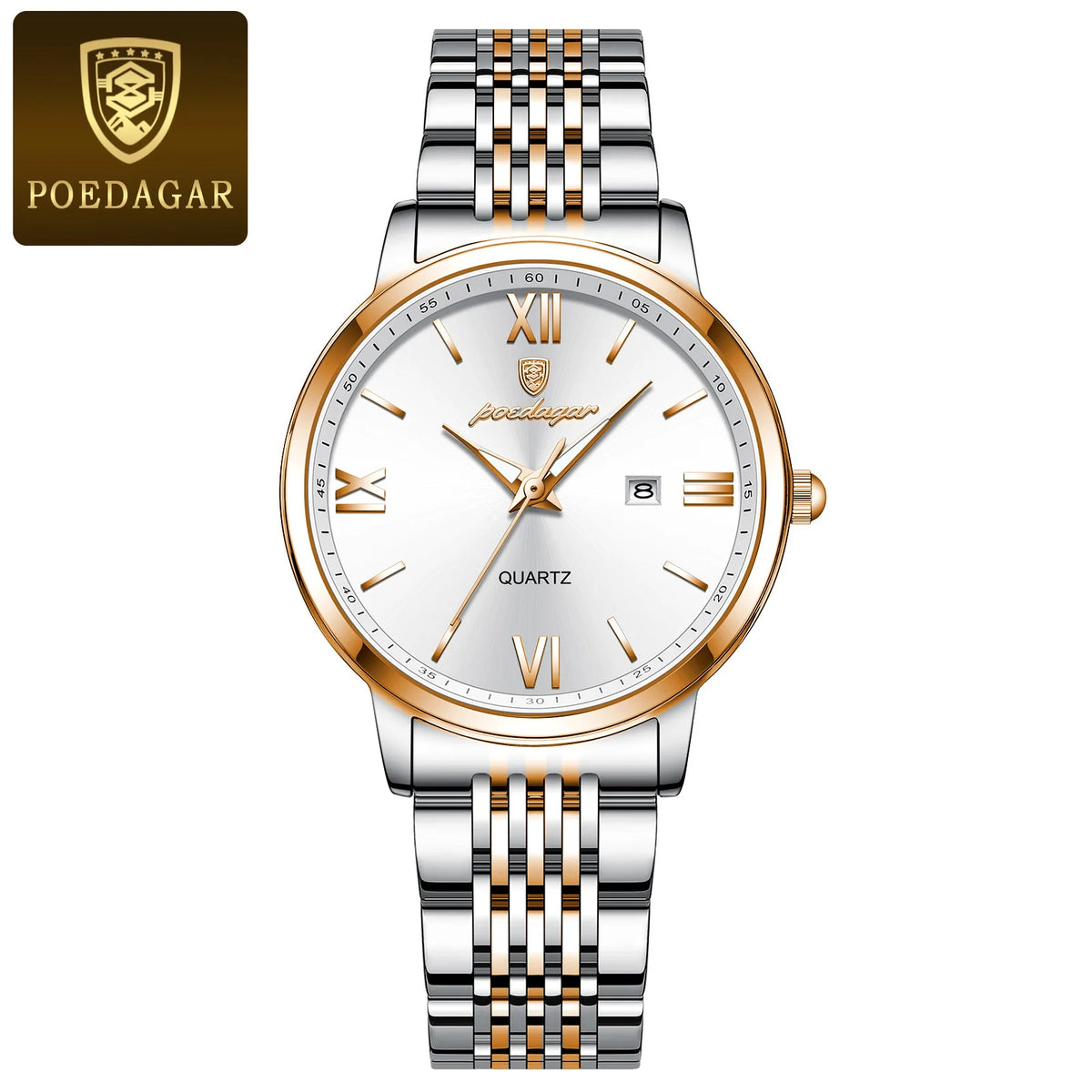 Poedagar New Luxury Waterproof Lady Watch Luminous Stainless Steel Calendar Quartz Watch for Women
