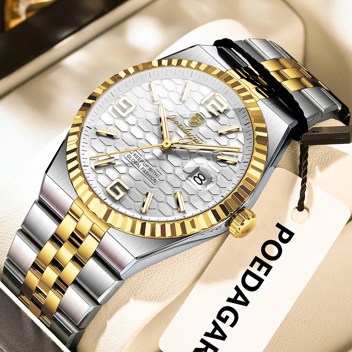 Poedagar 839 Luxury Classic Men Watch 2-Tone Honeycomb Dial Luminous Date Waterproof Business Elegant Quartz Wristwatch Montre