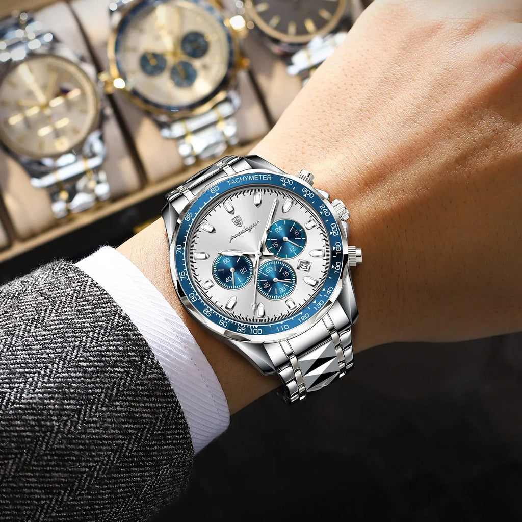 Poedagar 815 Luxury Men Watches Fashion Chronograph Date Reloj Hombre Stainless Steel Band Waterproof Business Watch for Men