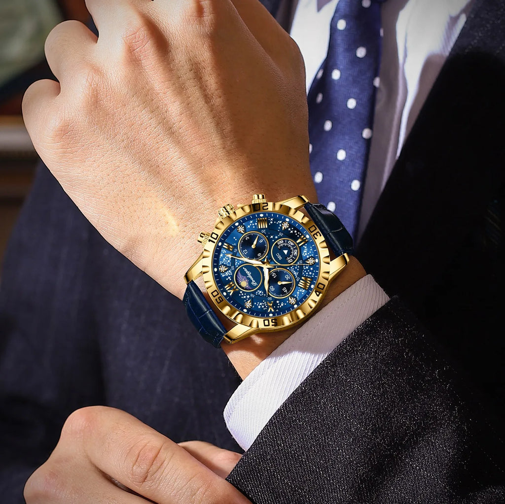 Poedagar 973 Luxury Mens Watch Leather Strap Waterproof Luminous Business Quartz Watches Chronograph Watch for Men Montre Homme