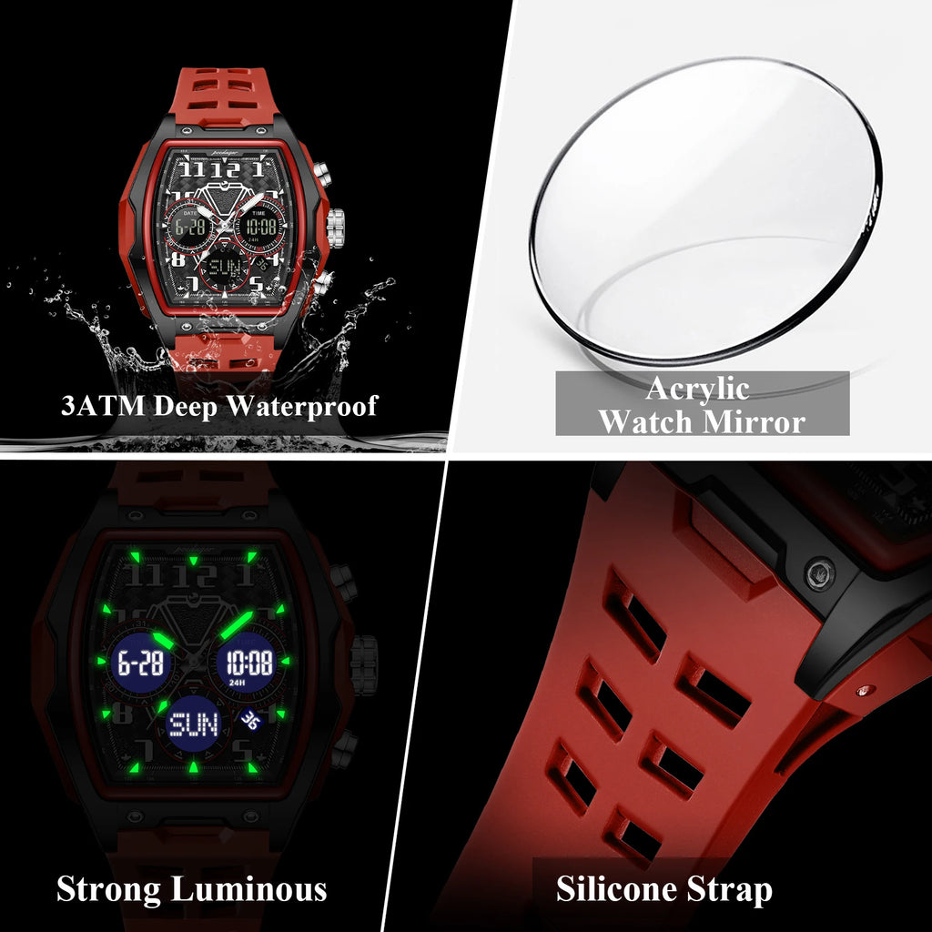 Poedagar 636 Sport Wrist Watch for Men Analog-Digital Quartz Watches Silicone Strap Montre Water Resistant Luminous Men's Watch