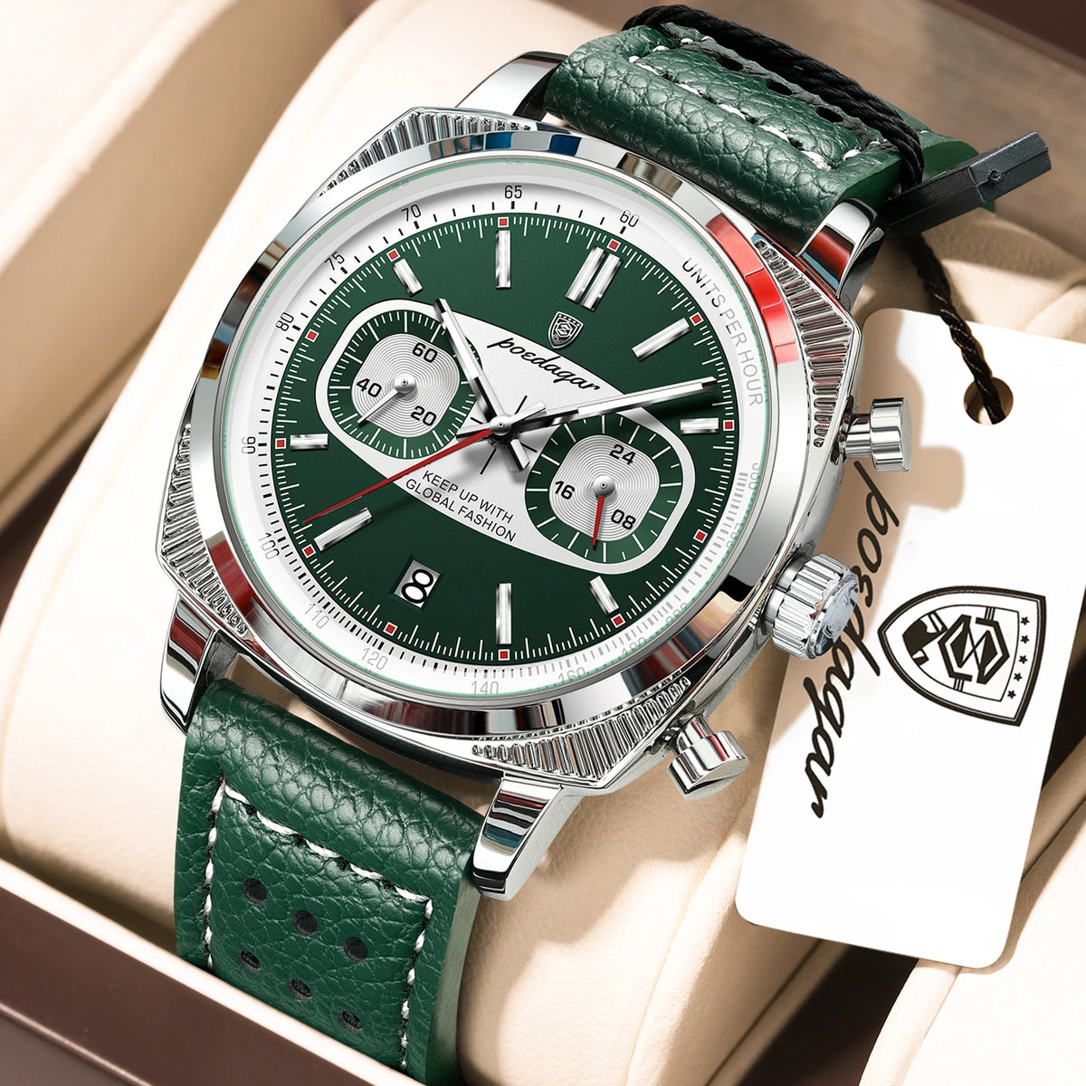 Poedagar 838 Luxury Mens Watch Reloj Montre Homme Leather Strap Chronograph Luminous Waterproof Business Quartz Watch for Men