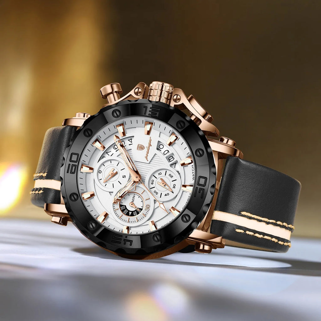 Poedagar 892 Luxury Men's Quartz Watches Trendy Leather Strap Chronograph Reloj Luminous Waterproof Montre Homme Watch for Men