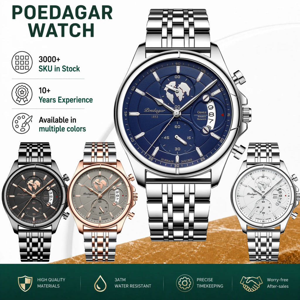 Poedagar 989 Top High Quality Men's Watch Classic Stainless Steel Quartz Watches Waterproof Luminous Watch for Men Montre Homme