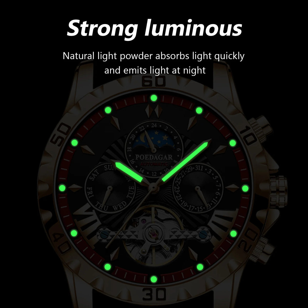 Poedagar 1410 Men's Luxury Hollow Tourbillon Automatic Men Watch Waterproof Luminous Stainless Steel Mechanical Watch