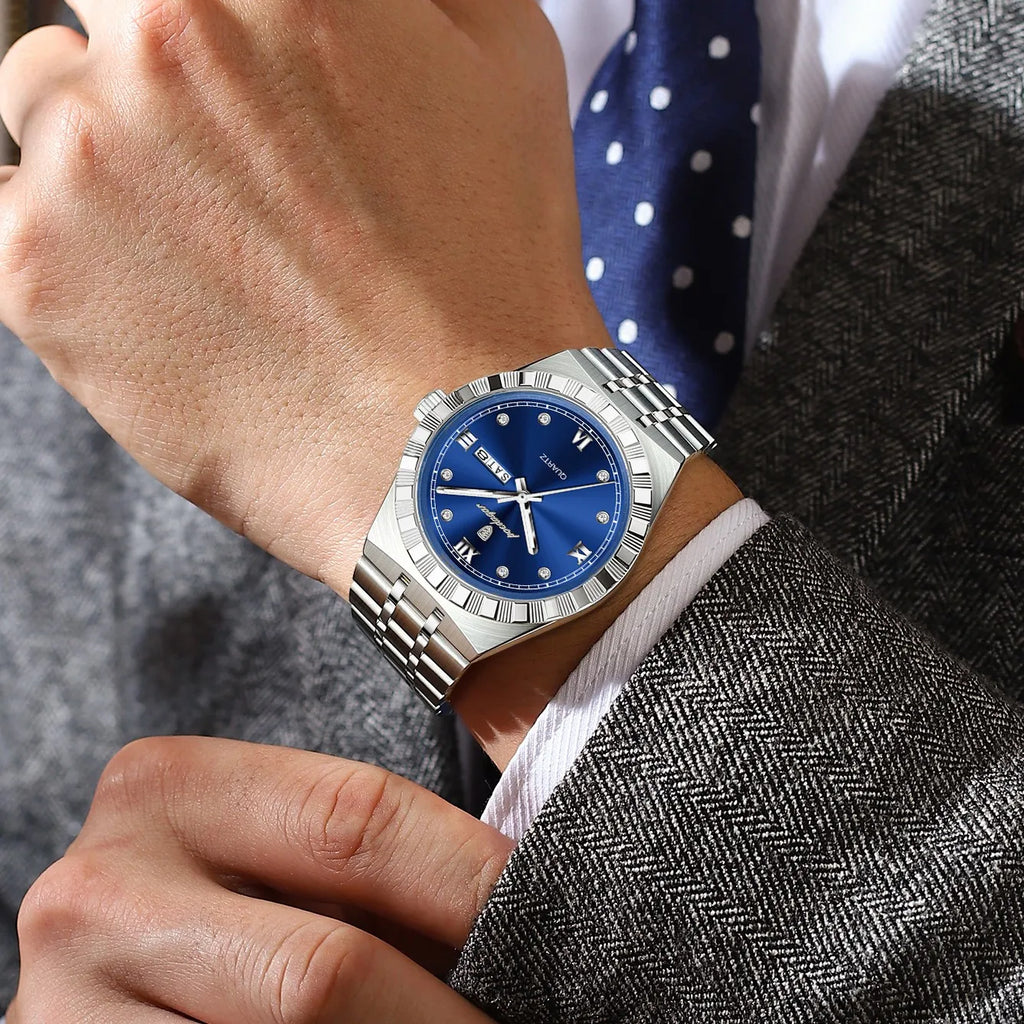 Poedagar 872 Luxury Men's Watches Business Week Date Waterproof Luminous Quartz Herrenuhr Stainless Steel Wristwatch for Men