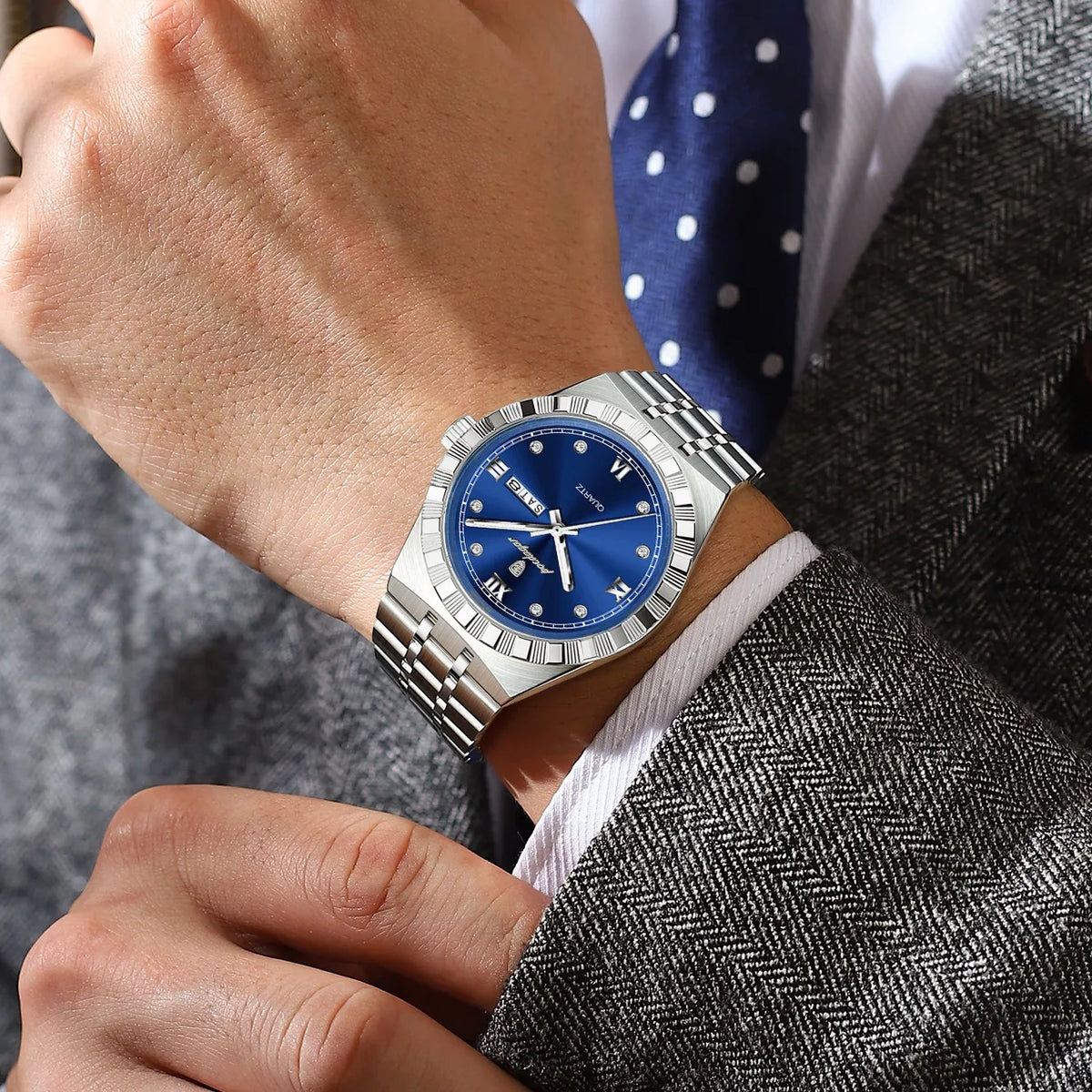 Poedagar 872 Luxury Men's Watches Business Week Date Waterproof Luminous Quartz Herrenuhr Stainless Steel Wristwatch for Men
