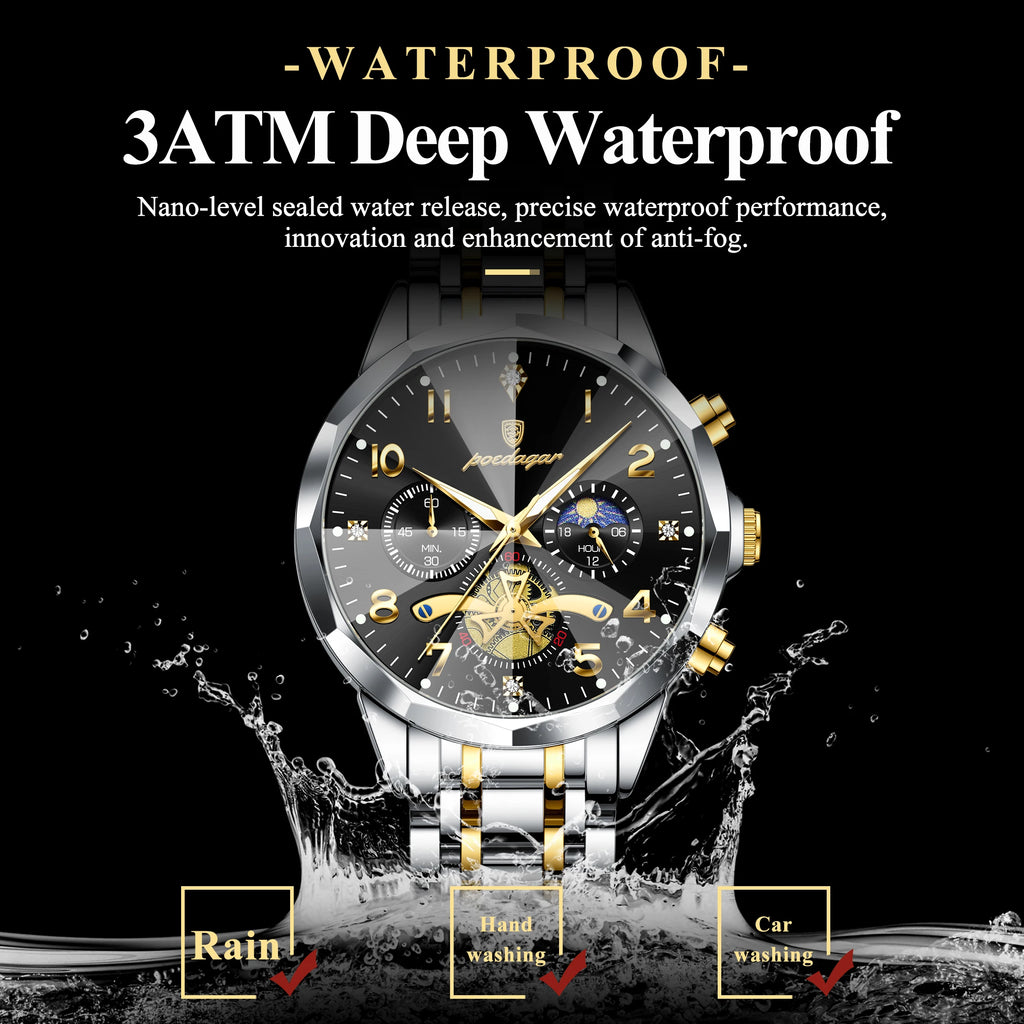 Poedagar 939 Luxury Men's Quartz Watch Stainless Steel Chronograph Watch for Men Luminous Waterproof Business Reloj Hombre
