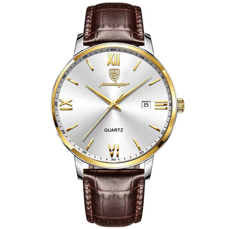 Poedagar Classic Leather Quartz Watches Fashion Calendar Watches Men Wrist Waterproof Watch for Men Wholesale