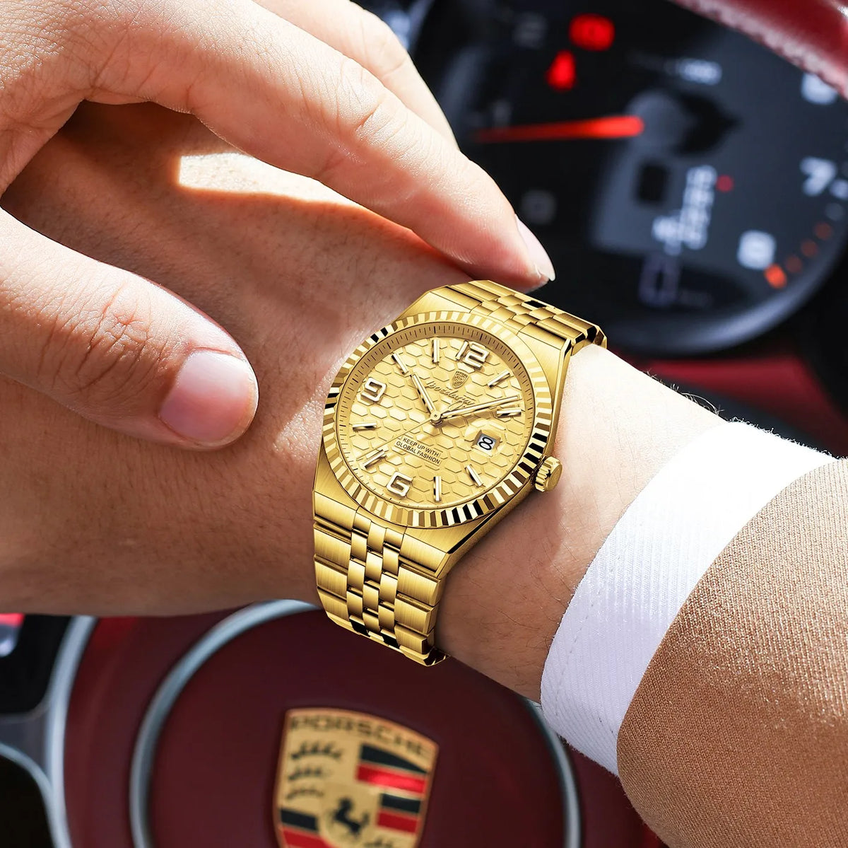 Poedagar 839 Luxury Men's Watch Gold Tone Business Classic Design Fluted Bezel Quartz Waterproof Wristwatch Reloj Montre Homme