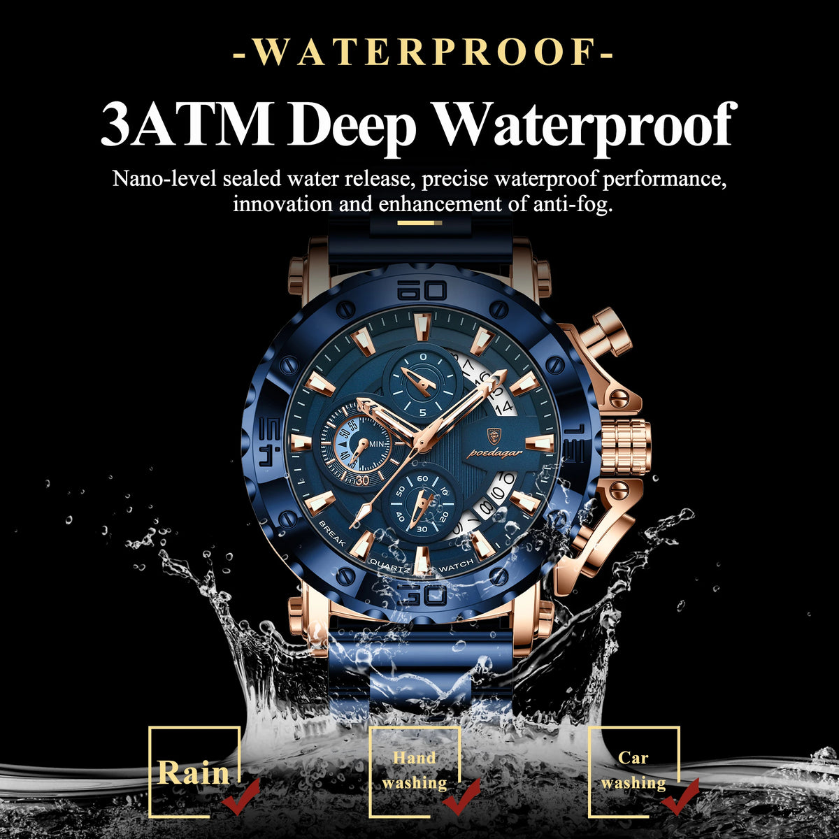 Poedagar 892 Mens Watch Luxury Date 47mm Case Original Quartz Watches Montre Homme Waterproof Luminous Watch for Men Reloj