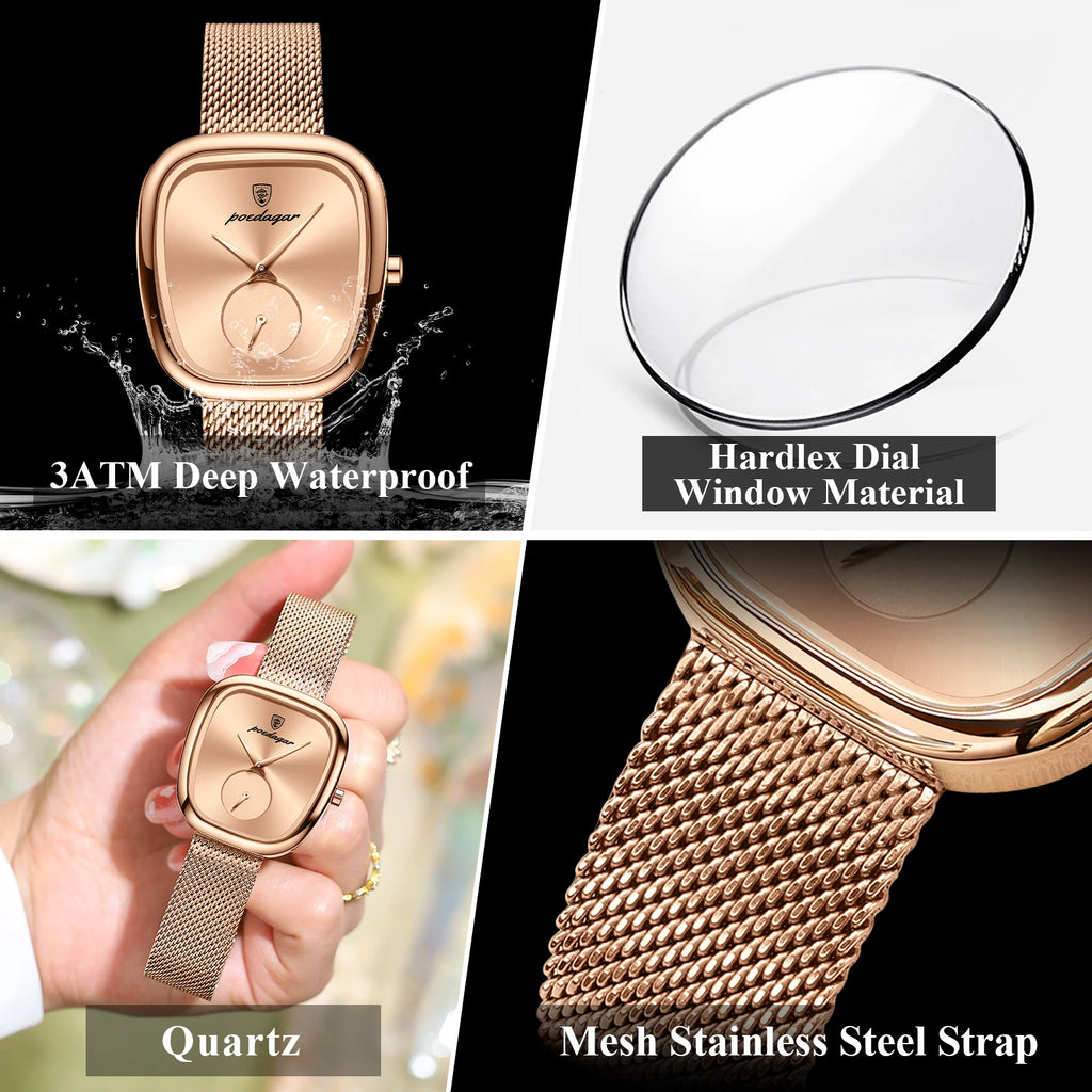 Poedagar Luxury Ladies Accessories Watch Waterproof Stainless Steel Mesh Bracelet Quartz Watches for Women