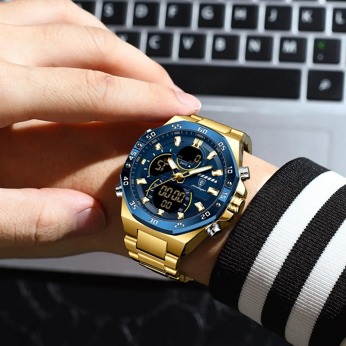 Poedagar E101 New Men Digital Watch LED Dual Time Display Waterproof Stainless Steel Electronic Quartz Men's Watches