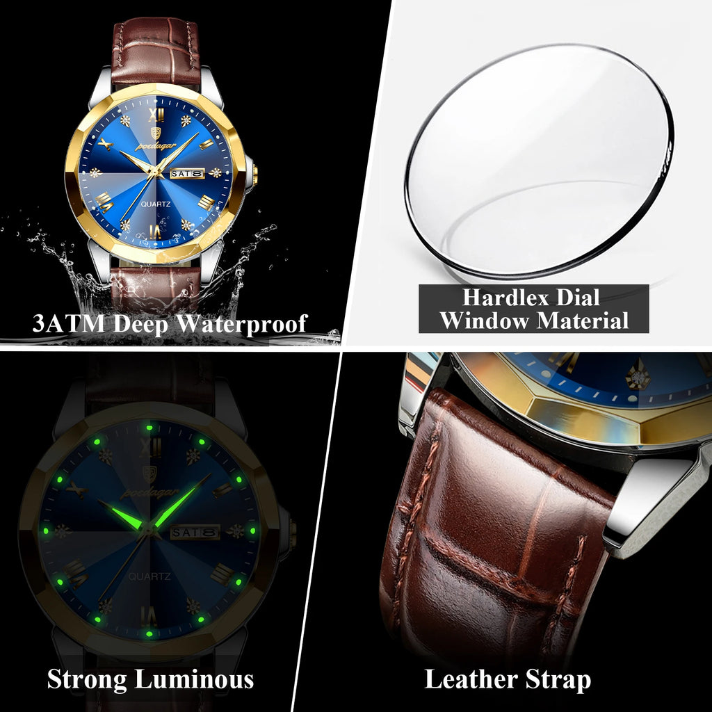 Poedagar 810 Men's Luxury Sports Watch Waterproof Luminous Quartz Watches Casual Leather Watches for Men
