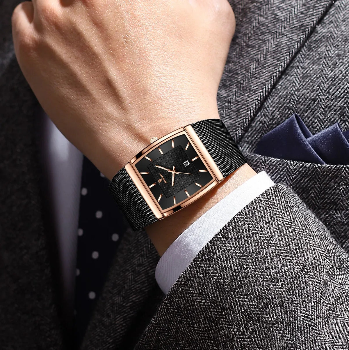 Poedagar 885 Luxury Men's Quartz Watches Stainless Steel Mesh Date Wristwatch Luminous Waterproof Watch for Men Montre Homme